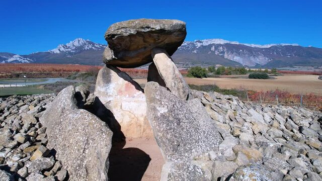 Dolmen Chabola de la Hechicera in the Alava town of Elvillar, in the Rioja Alavesa region, in the Basque Country. Spain. Europe
