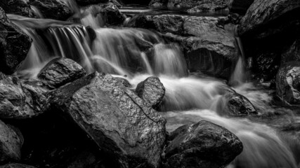 black and white waterfall