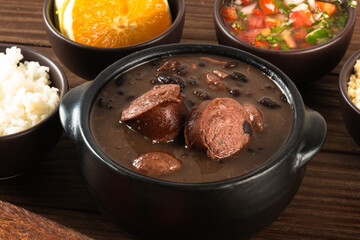 Feijoada typical Brazilian food. Traditional Brazilian food made with black beans