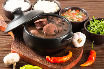 Feijoada typical Brazilian food. Traditional Brazilian food made with black beans