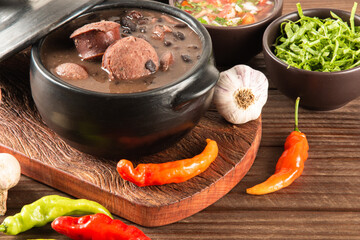 Feijoada typical Brazilian food. Traditional Brazilian food made with black beans