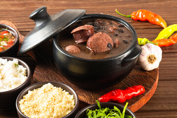 Feijoada typical Brazilian food. Traditional Brazilian food made with black beans