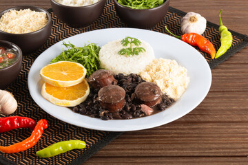 Feijoada typical Brazilian food. Traditional Brazilian food made with black beans