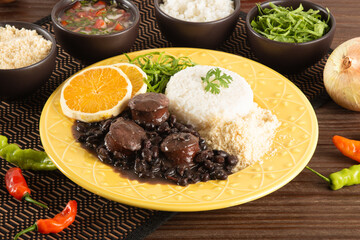 Feijoada typical Brazilian food. Traditional Brazilian food made with black beans