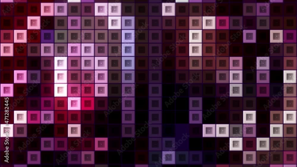 Aufkleber colorful pixelated animation with blinking square blocks in mainly lilac tones, seamless loop. motio