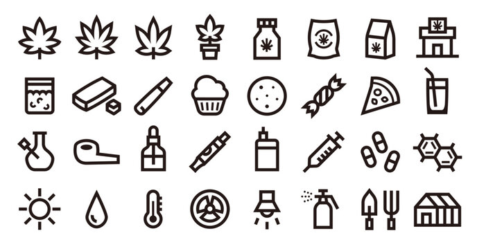 Cannabis Product Icon Set (Bold Outline Version)