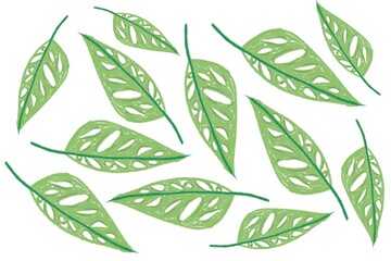 hand drawn green leaf set