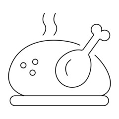 Thanksgiving Day Turkey hot food on a plate Vector. Black and white. White background. Line art.