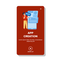 App Creation And Development Man Occupation Vector. App Creation And Developing Programmer Working. Character Create Application, It Work And Business Web Flat Cartoon Illustration