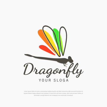 Bright colored winged dragonfly logo. dragonfly vector logo