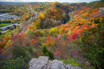 Beautiful Fall colours views of the Spencer Gorge along the Dundas Peak trail in Hamilton, Ontario,...