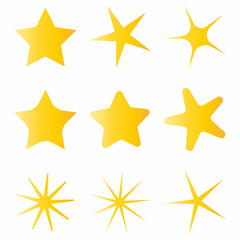 Yellow star icon set. Site design element. Golden stars set. Cartoon card picture.  Communication concept. Winner award sign.Isolated symbol. Vector illustration. Stock image.