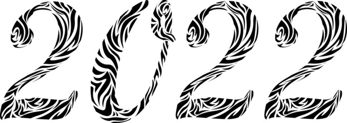 The numbers 2022 in tiger stripes. New Year, the symbol of the new year 2022 tiger. Vector illustration.