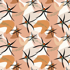 Fototapeta na wymiar Abstract seamless pattern with flowers, simple silhouettes, on modern style. Vector design suitable for paper, cover, fabric, wallpaper, print, tiling, packaging, textile