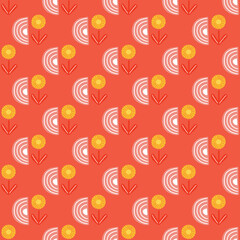 Seamless pattern abstract flowers on orange background. Minimalist yellow textured of plants for textile design.