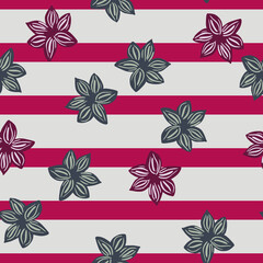 Seamless pattern sanise on pink gray striped background. Vector repeat template spice in doodle style. Hand drawn elements nature texture.