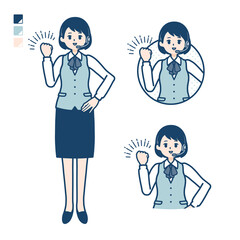 インカムをつけたビジネス女性がガッツポーズをしているイラスト