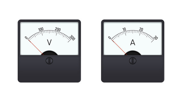 Analog voltmeter and ammeter on white background. Vector illustration.