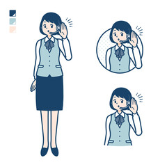 インカムをつけたビジネス女性が聞き耳をたてているイラスト
