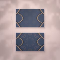 Business card in blue with Indian brown ornament for your contacts.
