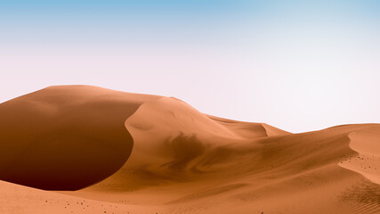 Fototapeta na wymiar Contrast orange dunes and blue sky. Desert dunes landscape with contrast skies. Minimal abstract background. 3d rendering