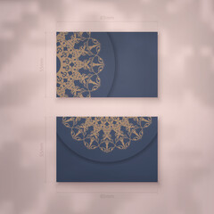 Business card in blue with indian brown ornaments for your brand.