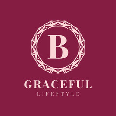 letter B luxurious feminine circle badge vector logo design