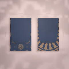 Business card in blue with luxurious brown ornaments for your brand.