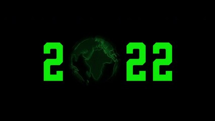 Year of 2022 with glow effect and digital spinning globe for New year countdown. - Powered by Adobe