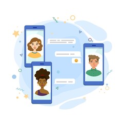 Smartphone chat concept. Texting friends. Girl and boy chatting smartphones.