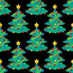 Doodle green cute Christmas tree for fabrics and gifts