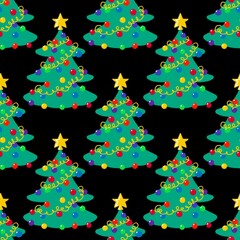 Doodle green cute Christmas tree for fabrics and gifts