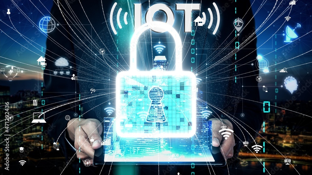 Poster cyber security encryption technology to protect data privacy conceptual . 3d render computer graphic
