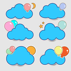 Cloud stickers decorated with balloons and stars