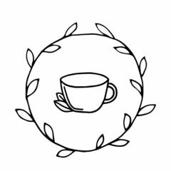 vector illustration of a mug in a frame in a doodle style
