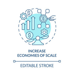 Increase economies of scale blue concept icon. Importance of expansion abstract idea thin line illustration. Costs, values. Efficient growth. Vector isolated outline color drawing. Editable stroke