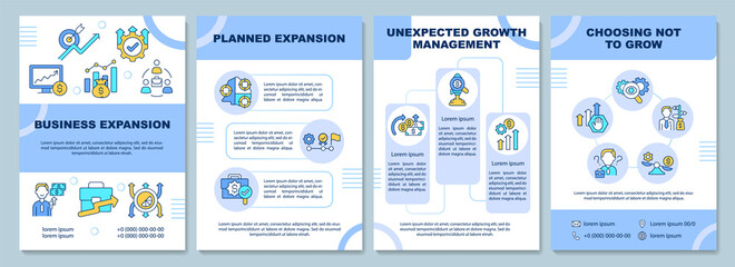 Business expansion brochure template. Company financial development. Flyer, booklet, leaflet print, cover design with linear icons. Vector layouts for presentation, annual reports, advertisement pages