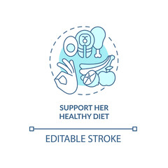Obraz premium Support her healthy diet blue concept icon. Partner support during pregnancy abstract idea thin line illustration. Nutrient-dense foods. Vector isolated outline color drawing. Editable stroke