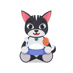 Cute cat eating, white background