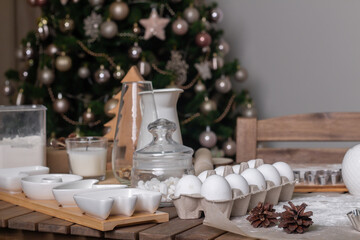 Preparation for the new year, baking ingredients on the table