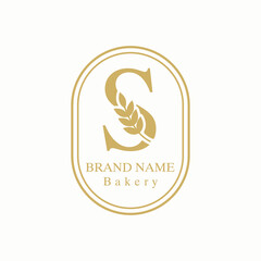Initial S Letter with Wheat Grain for Bakery, Bread, Cake, Cafe, Pastry, Healthy Food, Cafetarian, Home Industries Business Logo Vector Idea 