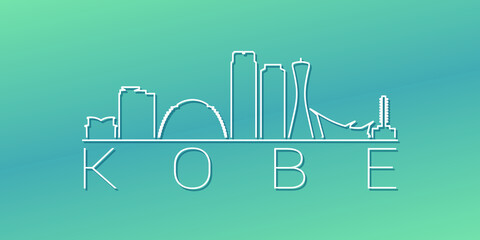 Kobe, Hyogo, Japan Skyline Linear Design. Flat City Illustration Minimal Clip Art. Background Gradient Travel Vector Icon.