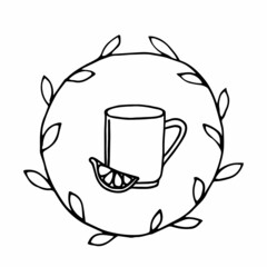 vector illustration of a mug in a frame in a doodle style