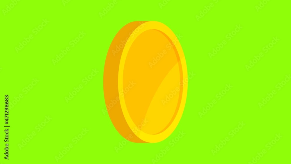 Poster gold coin animation isolated on chroma key background. coins movement rotating in place on. 4k resol