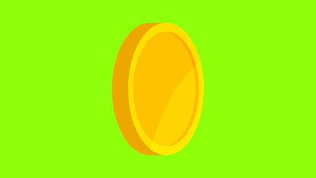 Gold coin animation isolated on chroma key background. Coins movement rotating in place on. 4k resolution