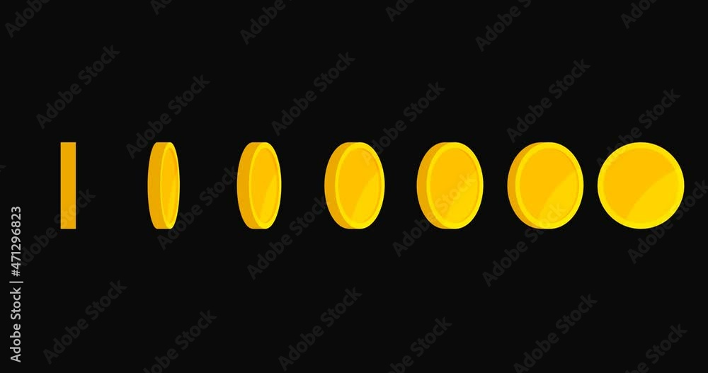 Poster gold coin animation on black background. coins movement rotating in place on. 4k resolution. loop ou