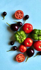 Fresh, healthy, organic vegetables  top view on plain blue background