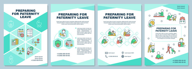 Fototapeta na wymiar Prepare for paternity leave brochure template. Paid parental leave. Flyer, booklet, leaflet print, cover design with linear icons. Vector layouts for presentation, annual reports, advertisement pages
