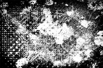 Grunge background black and white. Texture of chips, cracks, scratches, scuffs, dust, dirt. Dark monochrome surface. Old vintage vector pattern