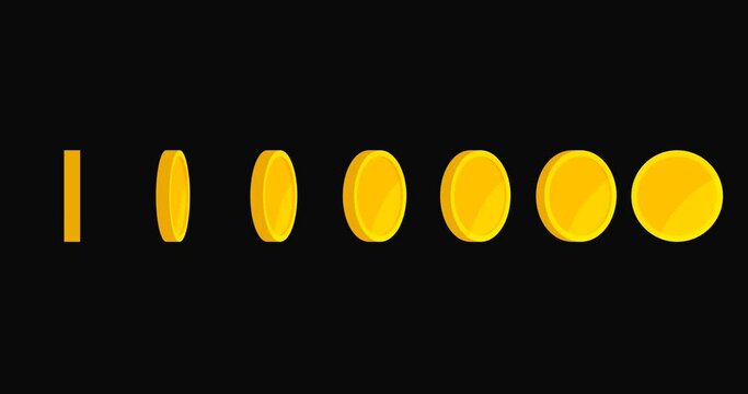 Gold coin animation on black background. Coins movement rotating in place on. 4k resolution. Loop out.